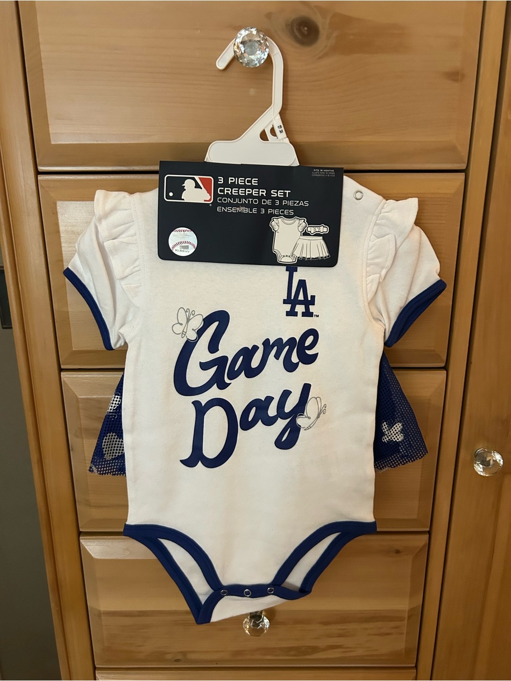 NWT  Girls Los Angeles Dodgers MLB Baby 3-Piece Creeper Set Size 18M
